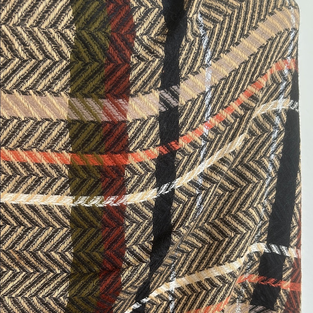 Pashmina Scarf Brown Herringbone Plaid Silk/Pashmina Fringed Wrap Shawl 68x28 - Picture 3 of 5